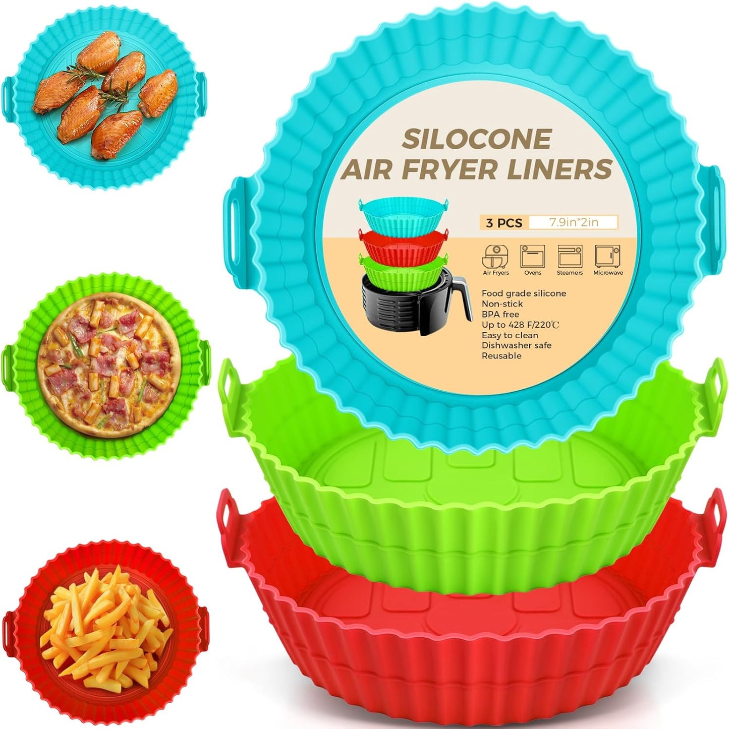 3 Pack Silicone Air Fryer Liners - Flammable Paper Replacement