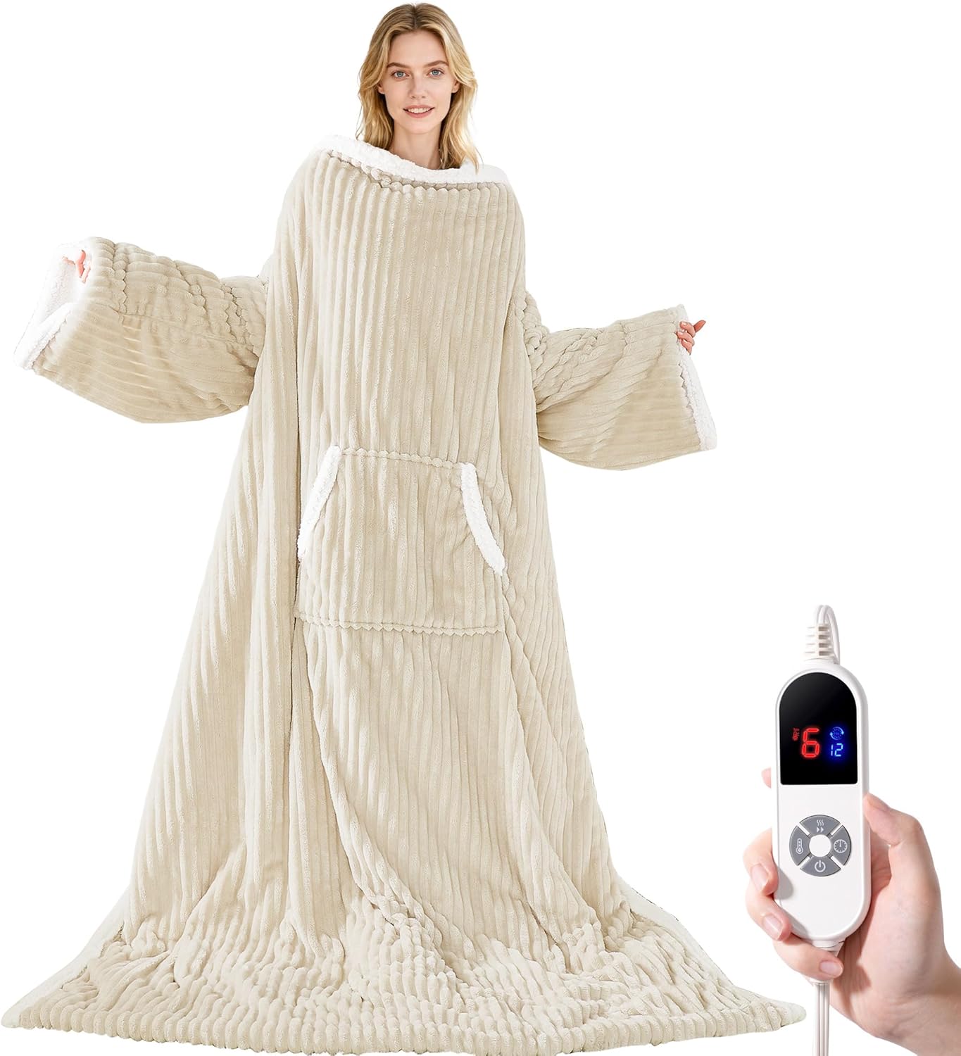 Heated Wearable Electric Blanket with Sleeves & Foot Pocket