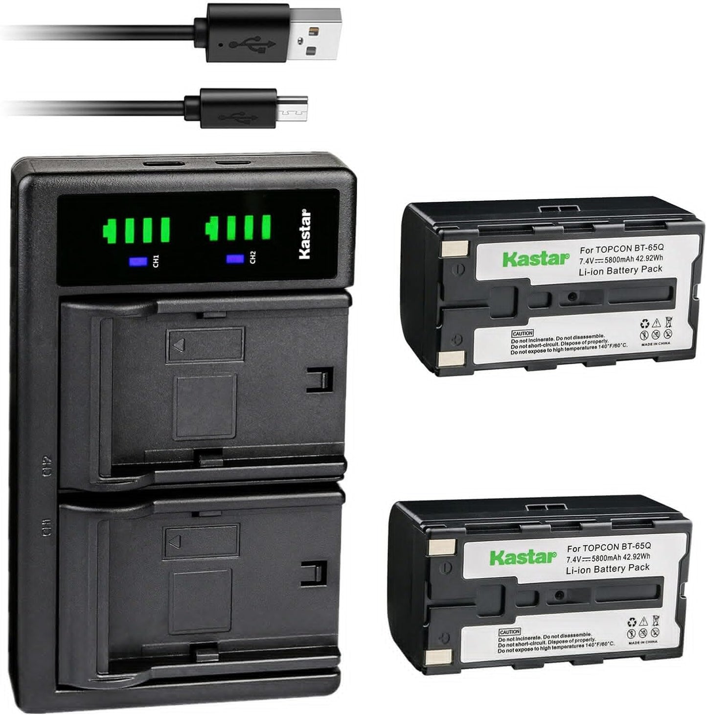 Kastar 2-Pack Battery and USB Charger for Topcon Survey Instruments