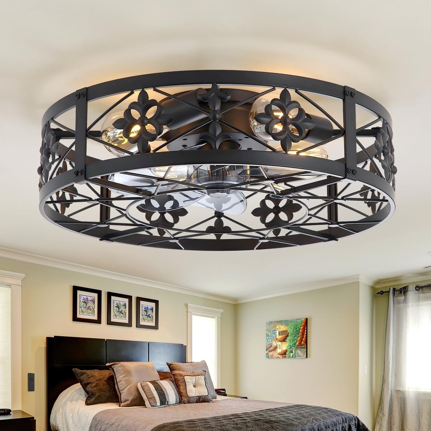 Caged Ceiling Fan with Light - 20in Bladeless Design for Home