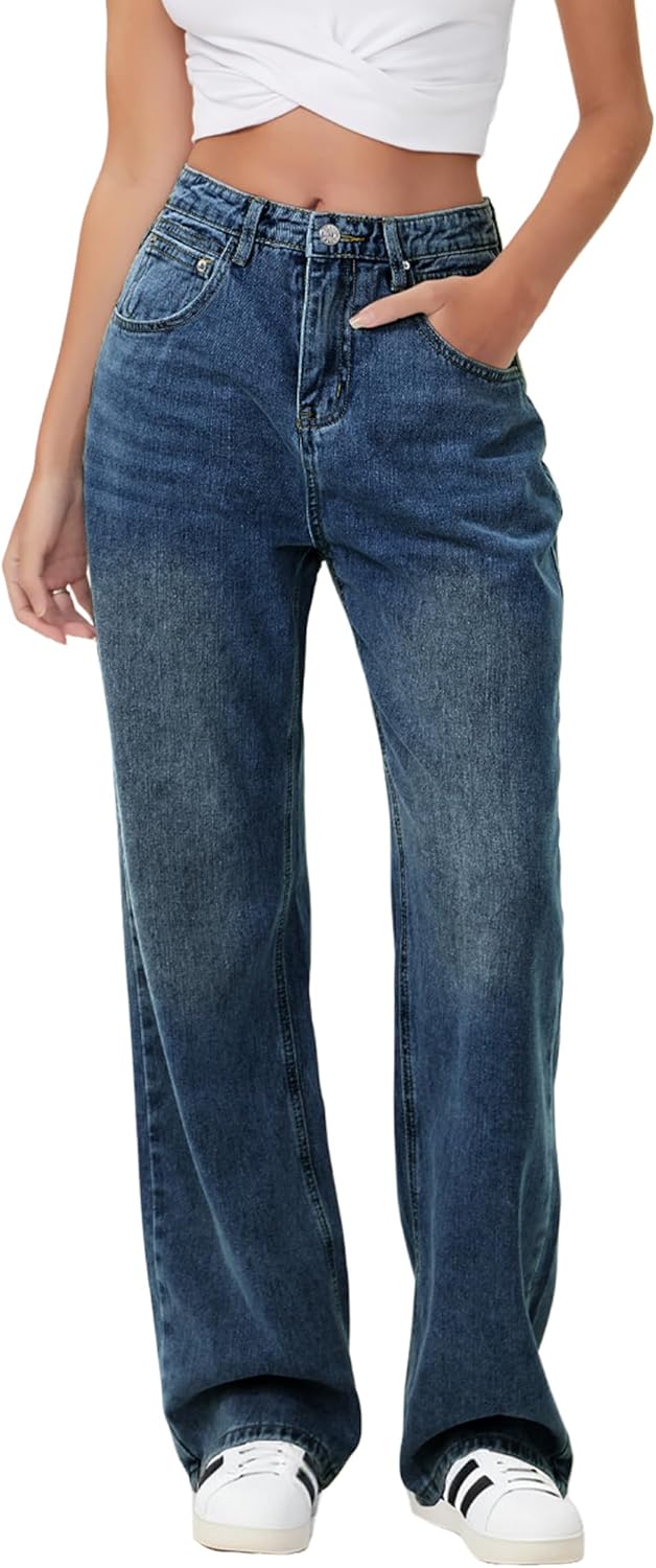 Baggy Stretchy Jeans for Women High Waisted Wide Leg Denim Pants