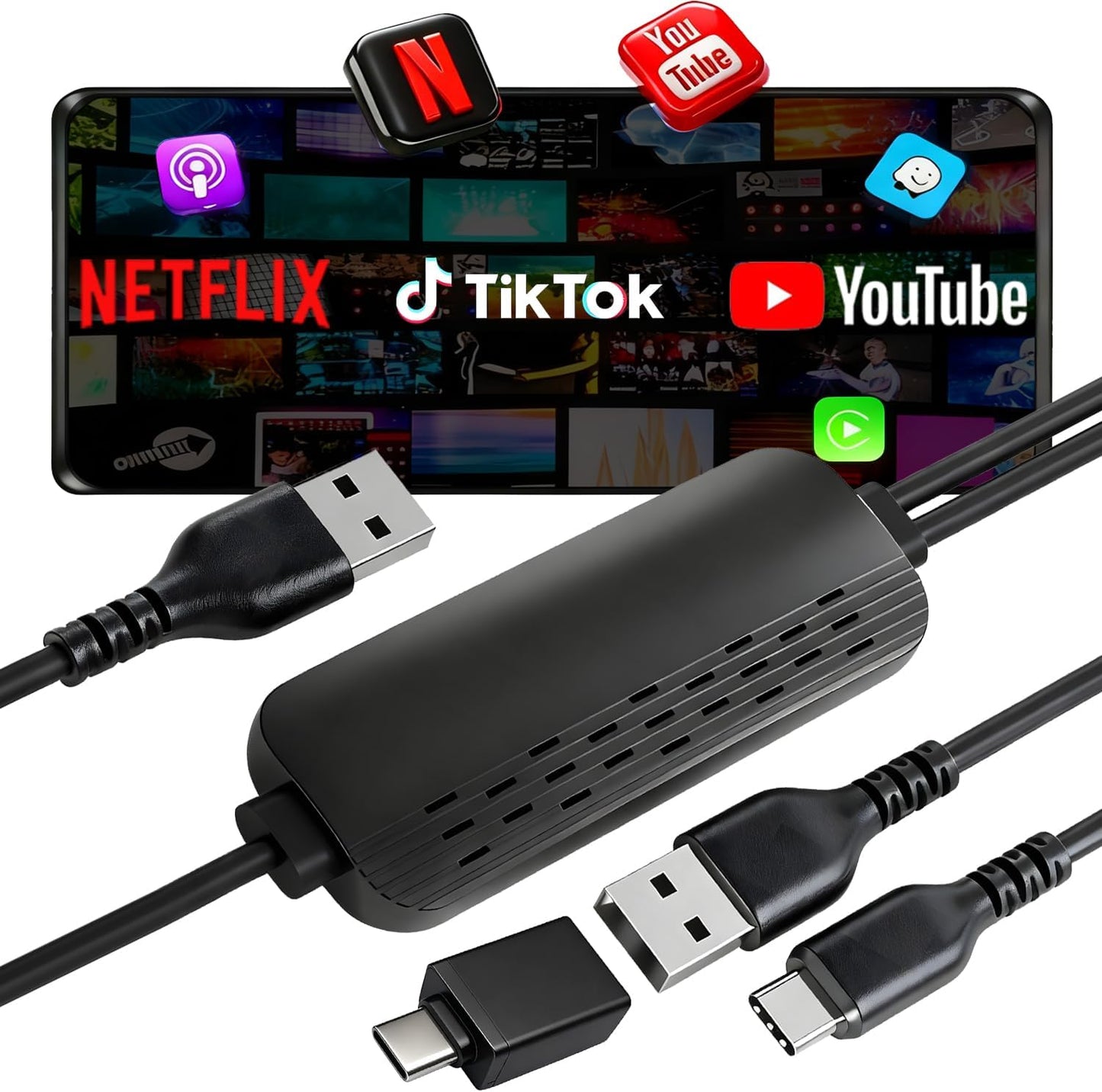 3-in-1 Wireless CarPlay Adapter for Video Streaming & Charging