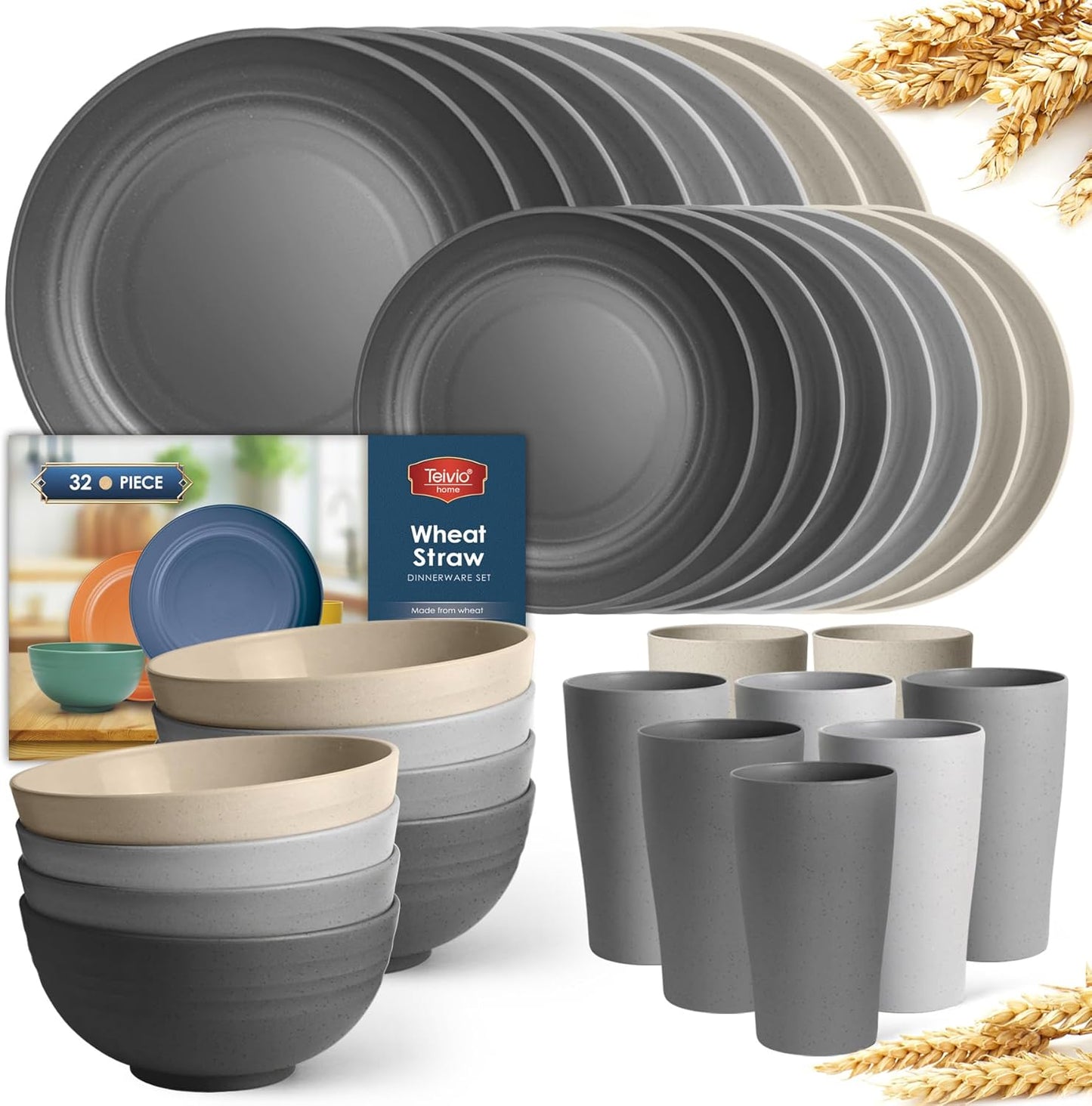 Teivio 32-Piece Kitchen Plastic Wheat Straw Dinnerware Set Review
