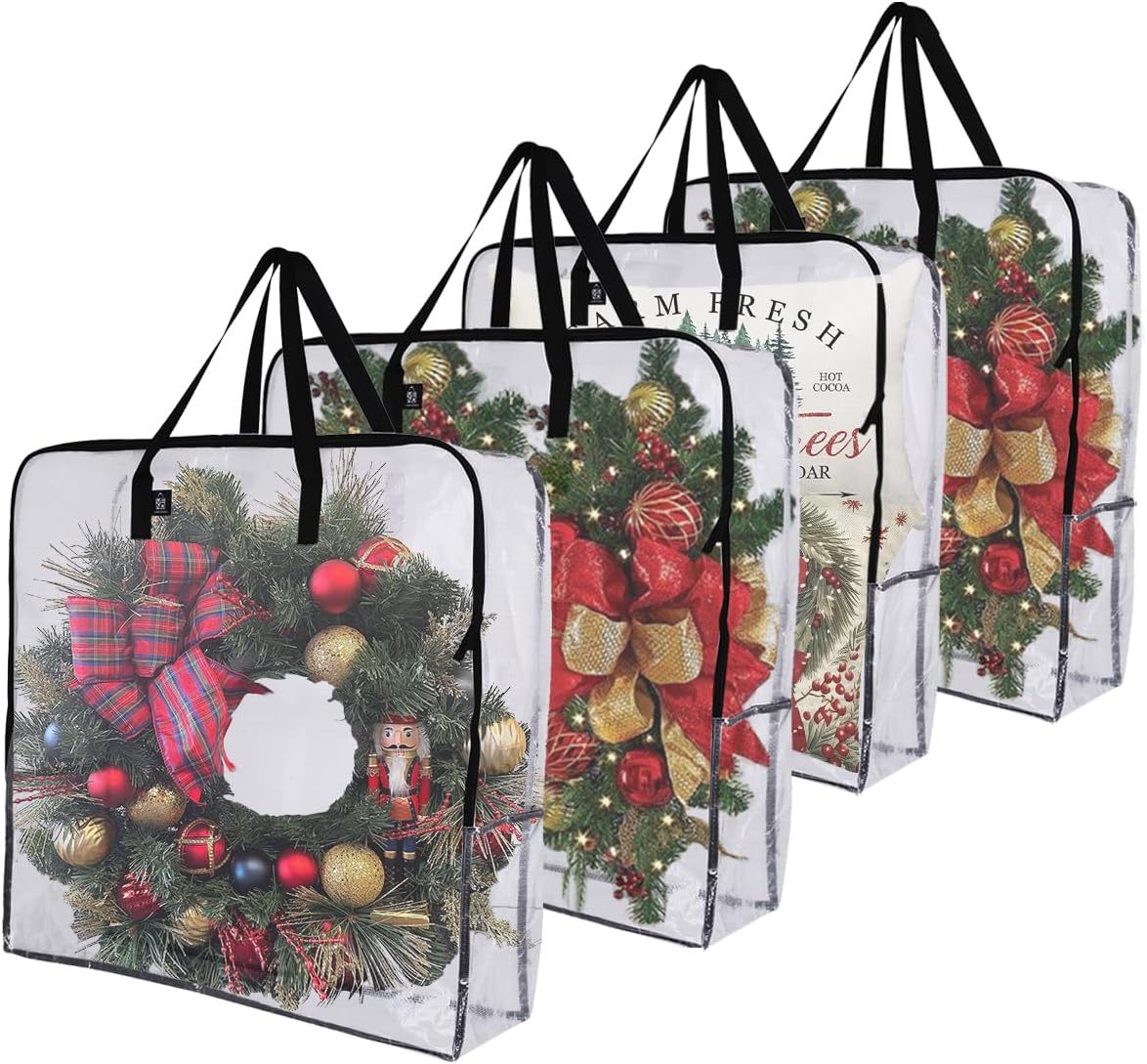 VENO Wreath Storage Bag 4 Pack for Holiday Decoration Organizing