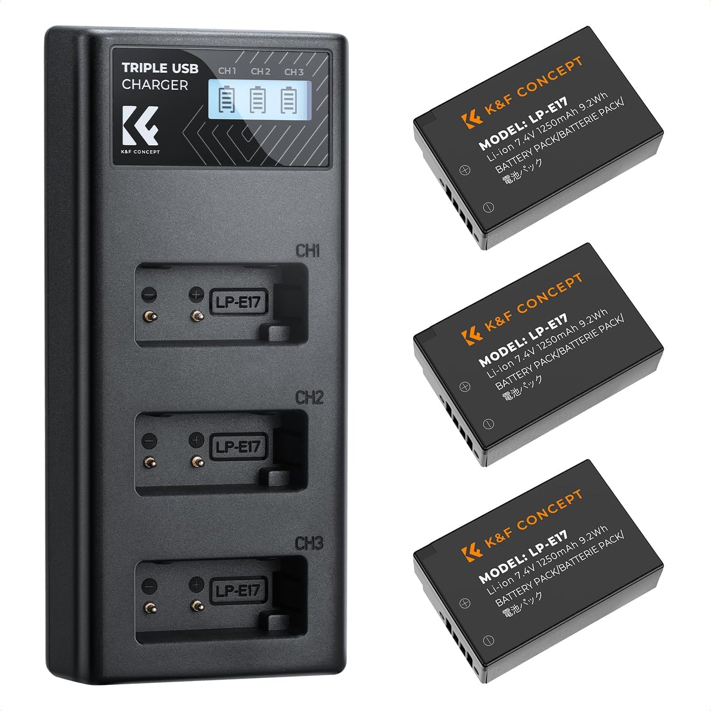 K&F CONCEPT 3-Pack LP-E17 Battery Charger for Canon Cameras