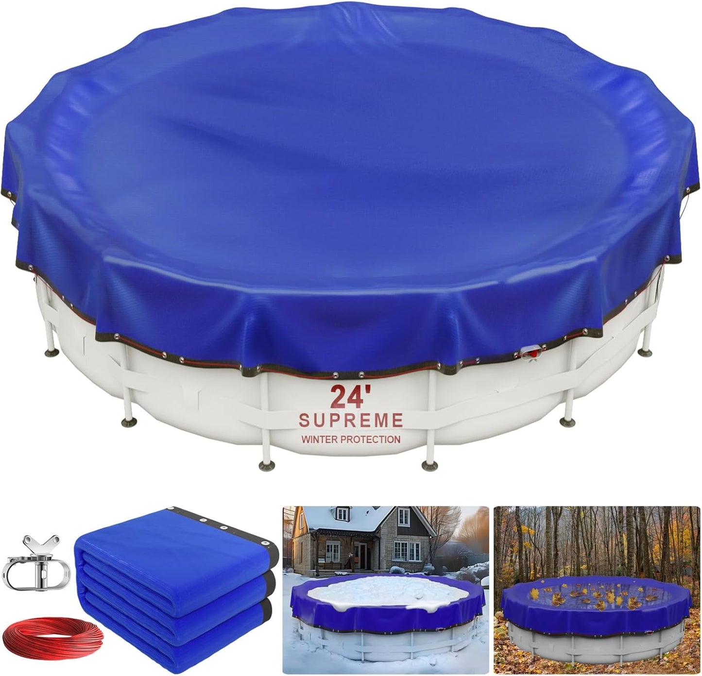 Durable 24 ft Round Winter Pool Cover for Above Ground Pools