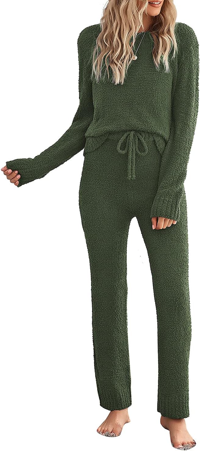 Luvamia Women's Casual Pajama Set Fuzzy Fleece Loungewear