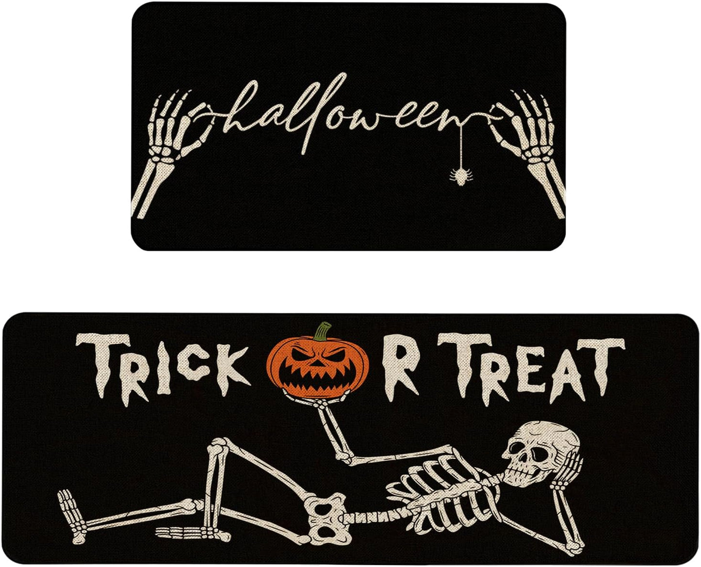 Halloween Skull Kitchen Rugs Set of 2 for Festive Decor