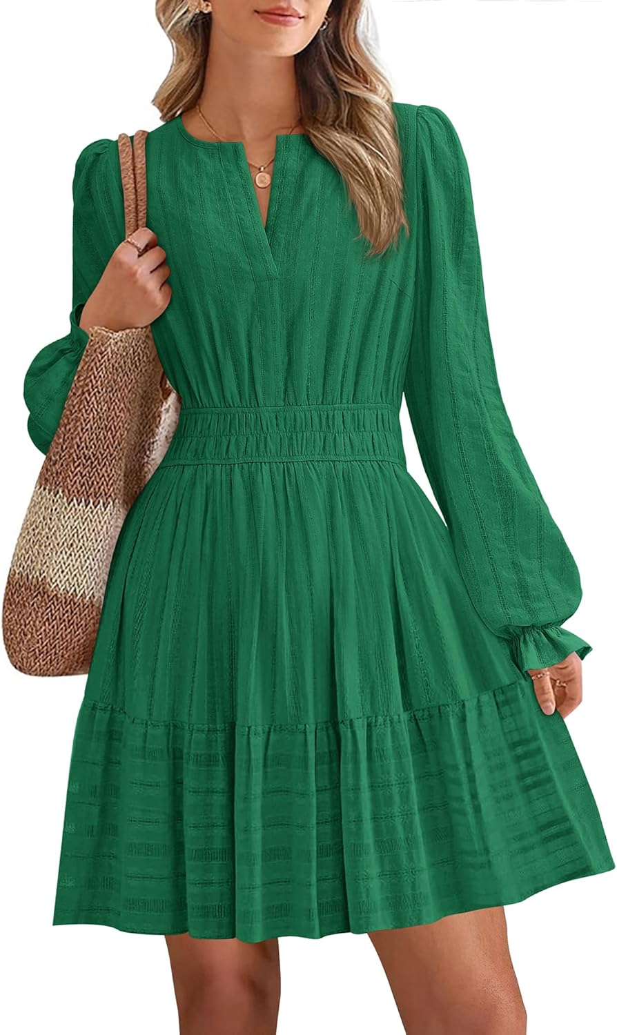BTFBM Mini Dresses for Women 2025: Casual Long Sleeve V Neck