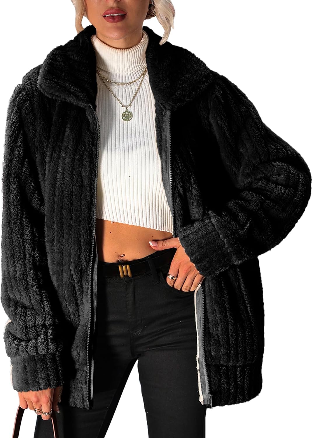 Women's Fleece Jacket Full Zip Long Sleeve Cozy Outerwear