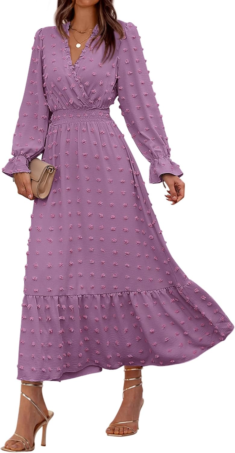 BTFBM Women Fall Maxi Dresses 2025 Long Sleeve V Neck Style
