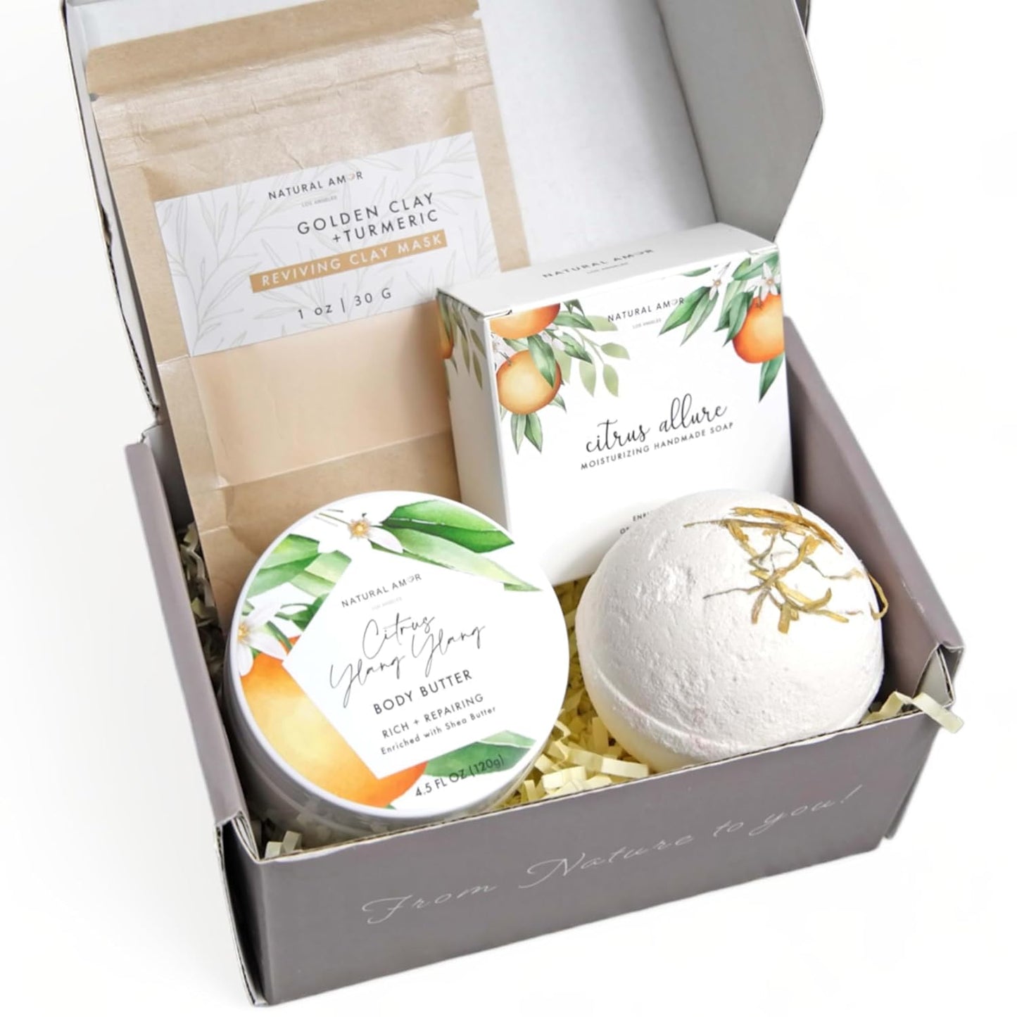 Natural Amor Citrus Handmade Bath Body Gift Set for Self Care