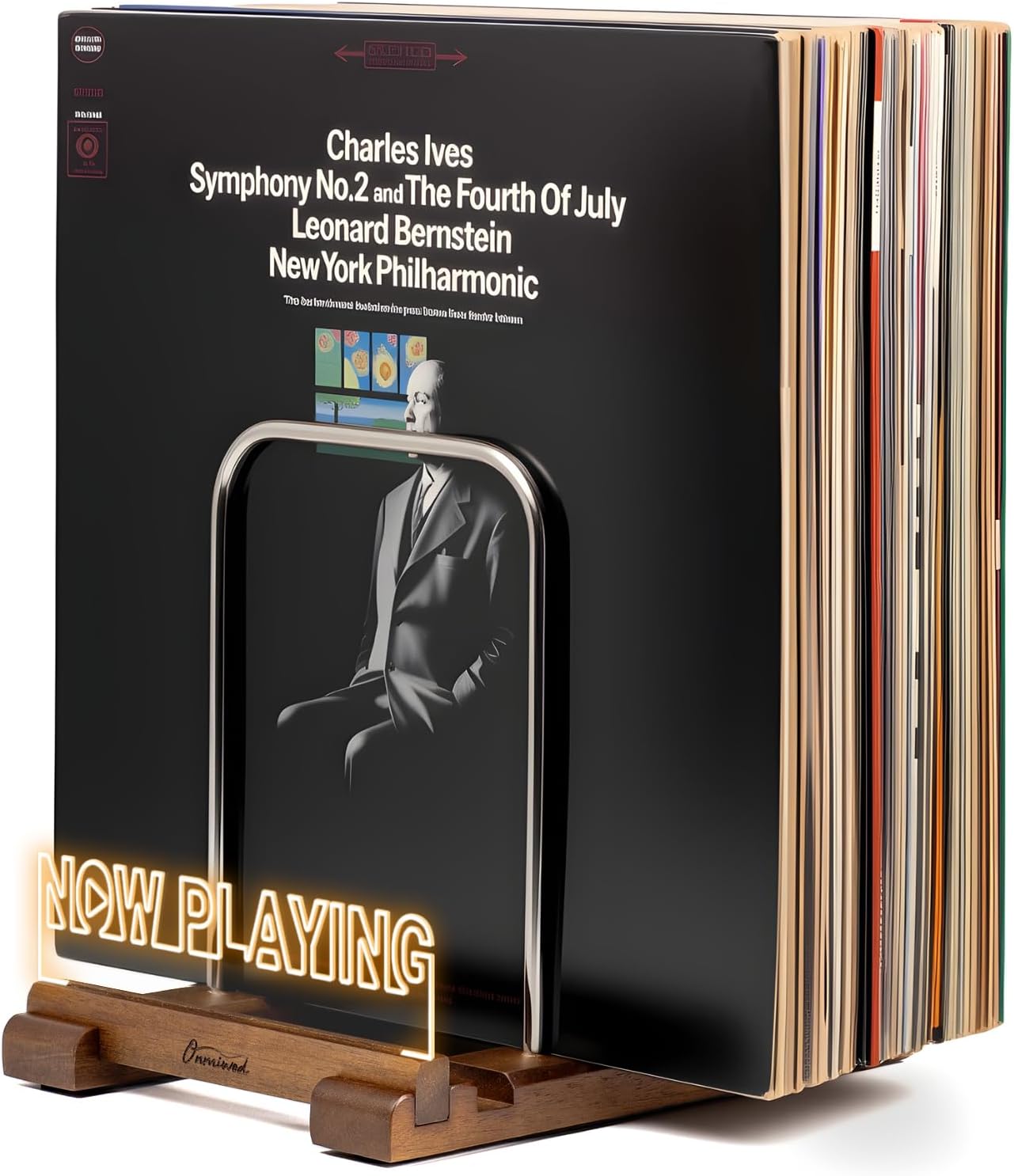Vinyl Record Holder for 35 LPs with Light Up Display Feature