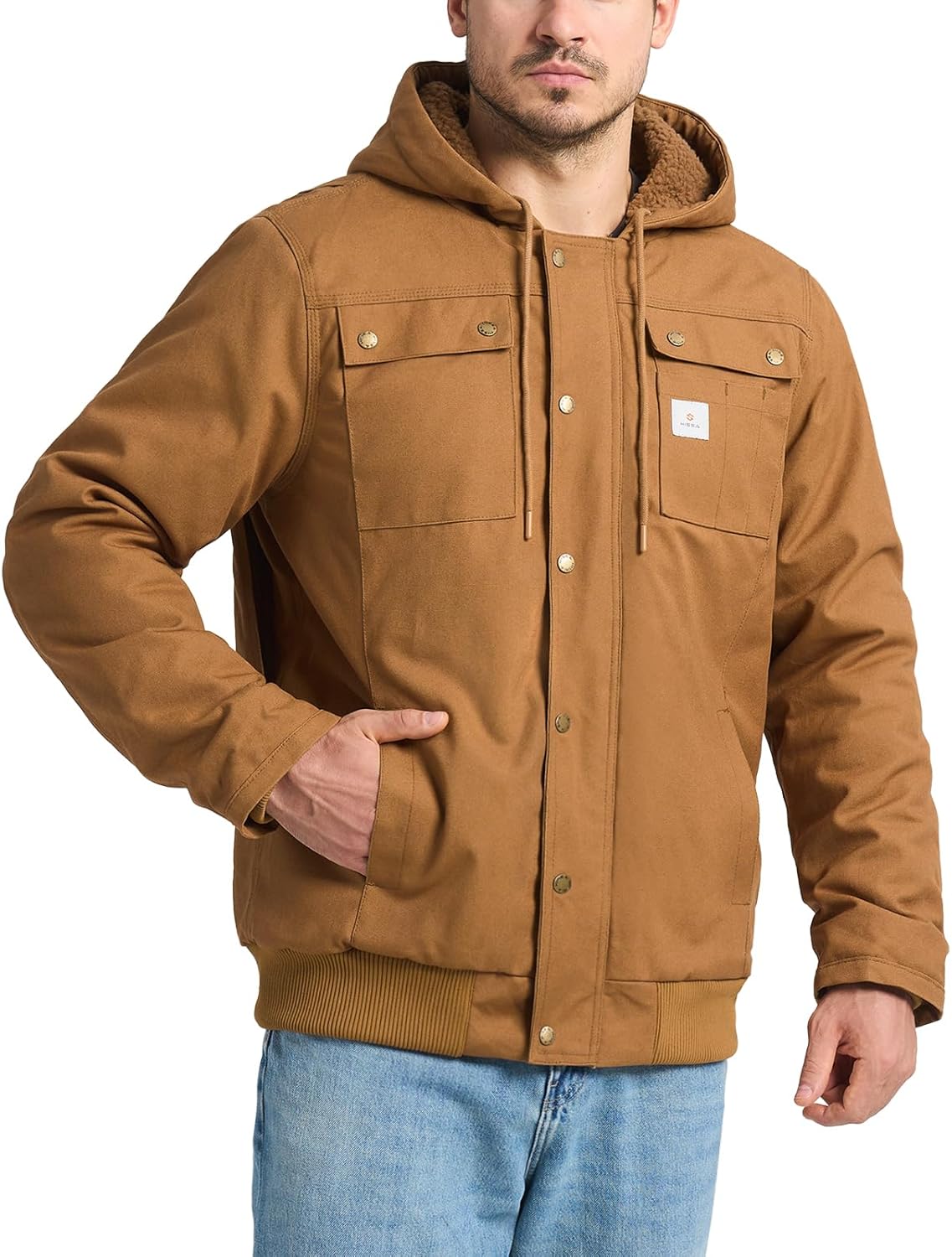 HISEA Men's Sherpa Work Jacket: Warm, Water Resistant Utility Coat