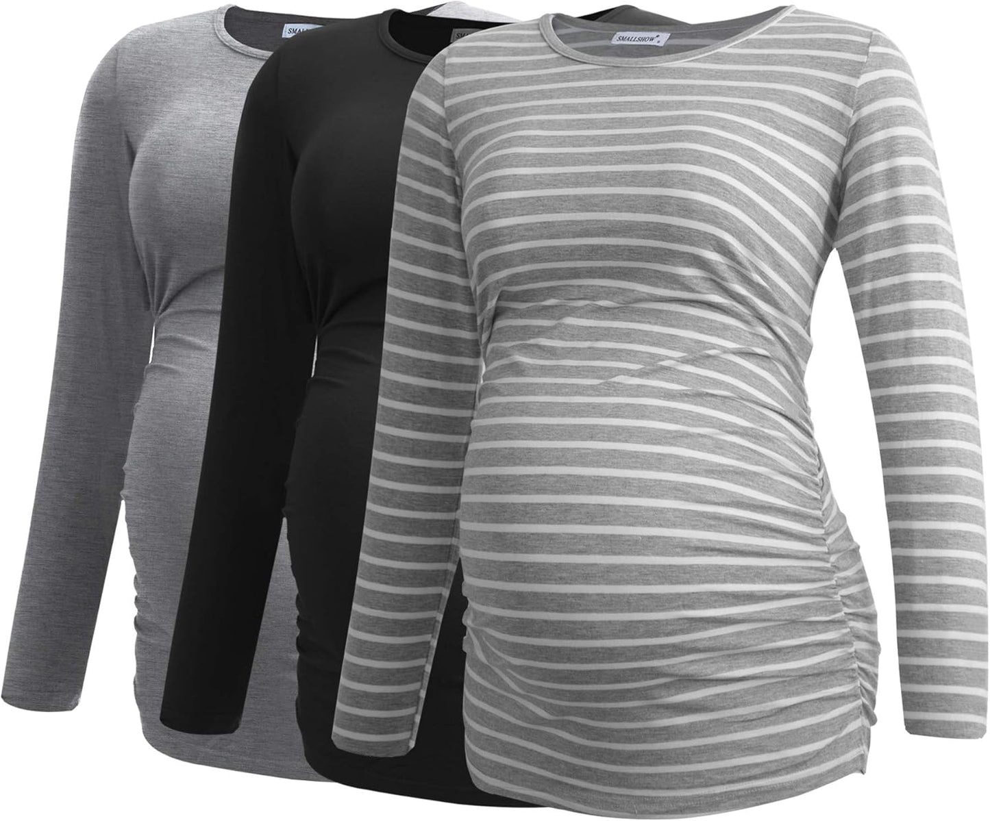 Smallshow Women's Maternity Shirts Long Sleeve 3-Pack for Moms
