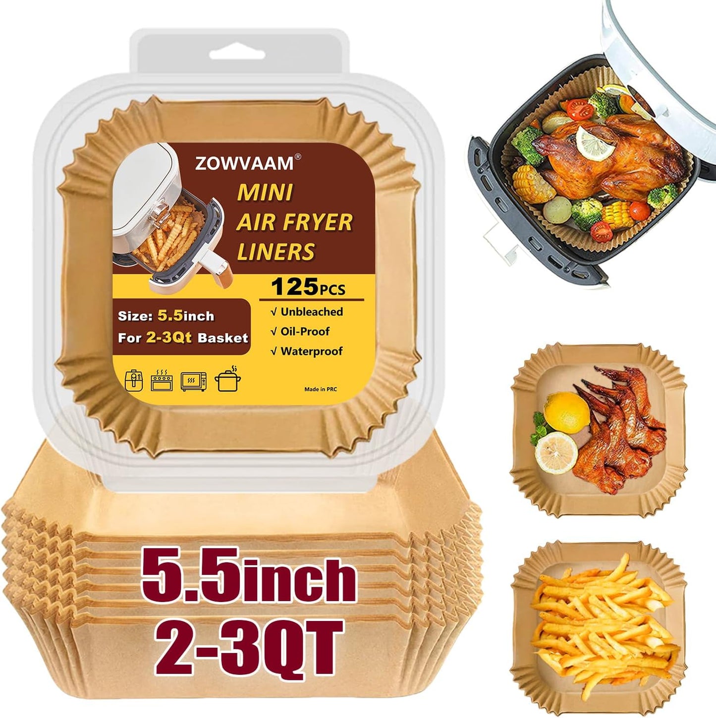 125PCS Square Mini Air Fryer Liners - Easy Cleanup!