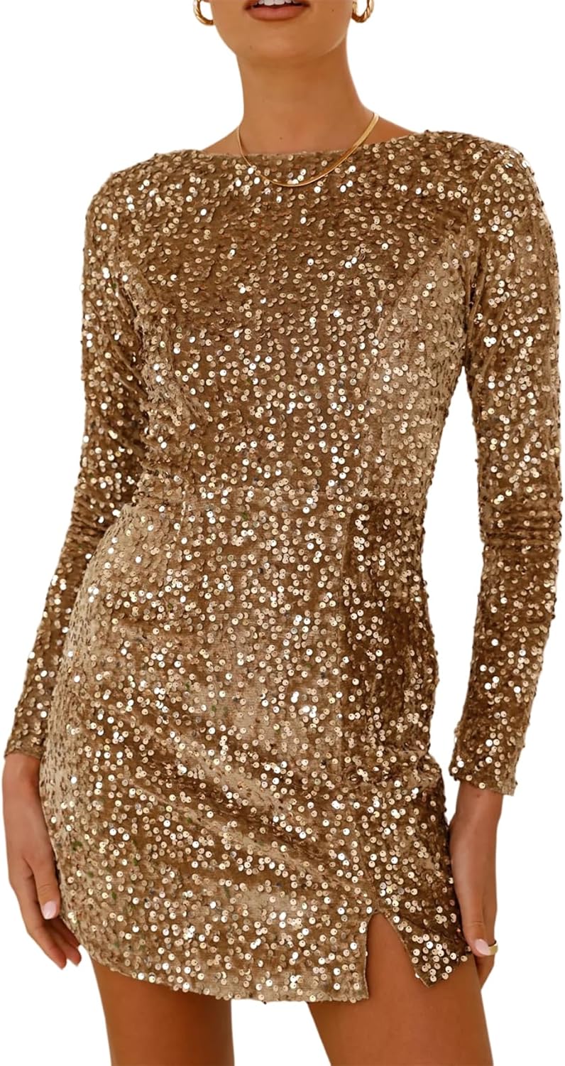 R.Vivimos Women's Sequin Bodycon Dress for Fall Winter Fun