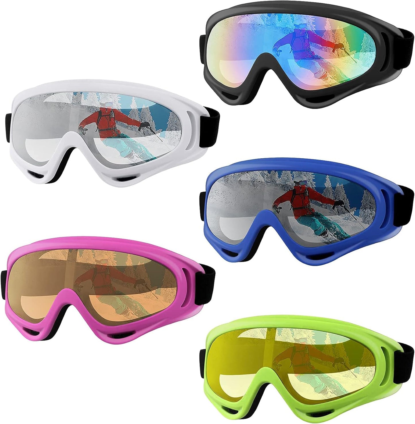 ORANZI 5 Pack Ski Goggles - Anti-fog UV Protection