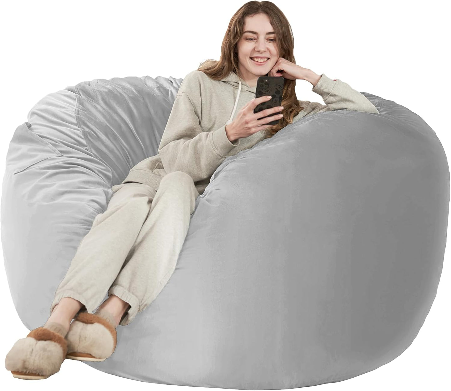 Giant 5ft Memory Foam Bean Bag Chair for Adults in Light Grey