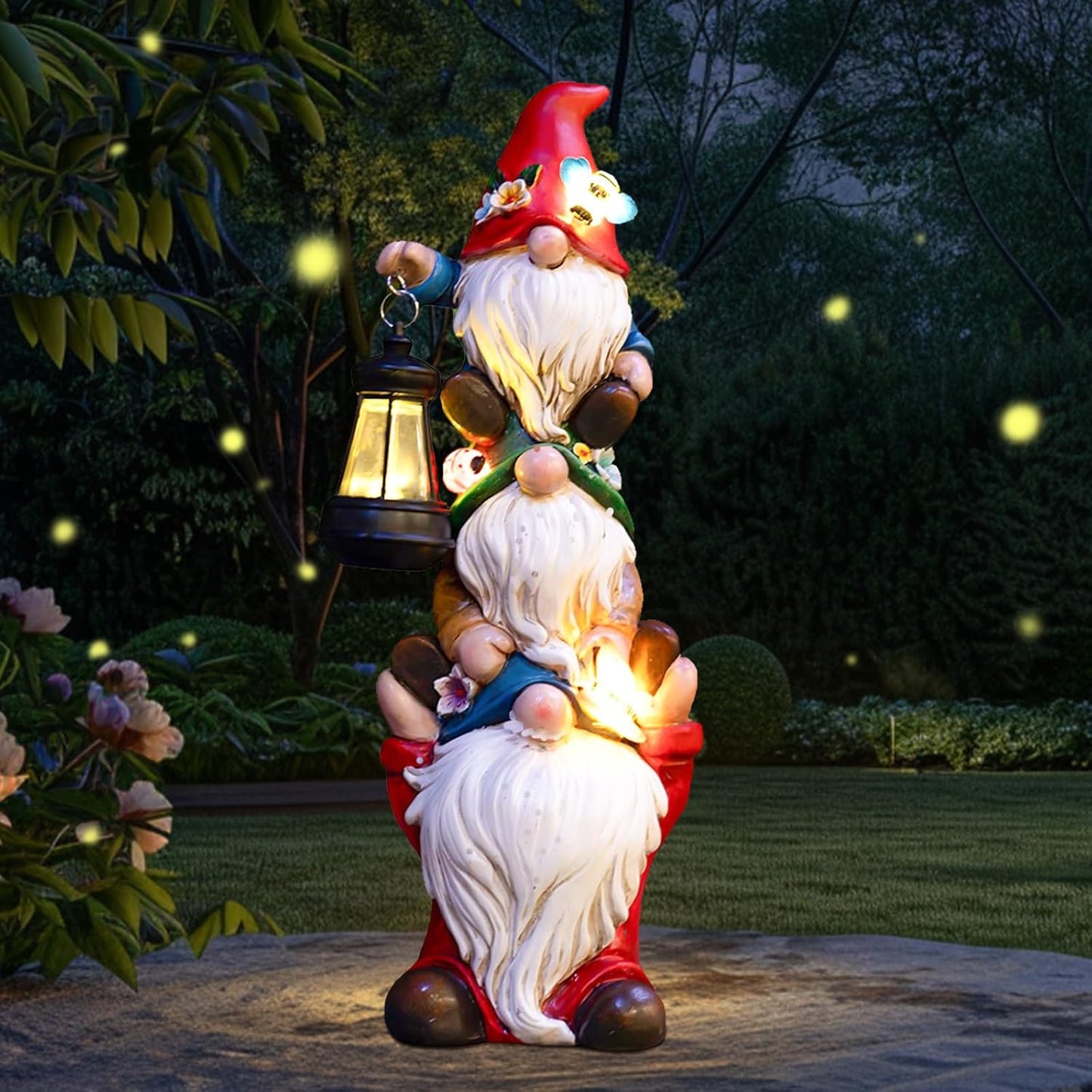 17 in Large Garden Gnome Statue with Solar Lights for Decor