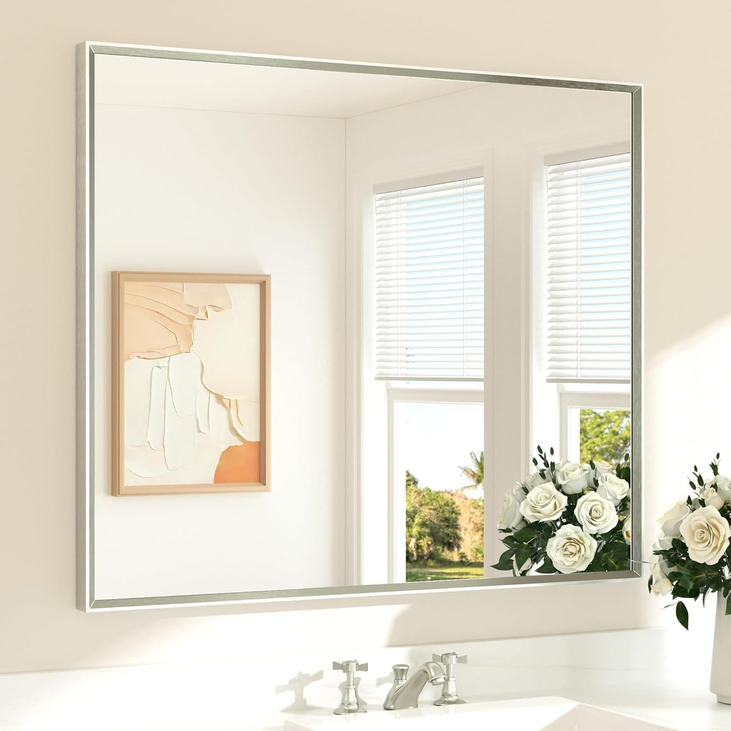 TETOTE Bathroom Mirror with Beveled Frame for Modern Spaces