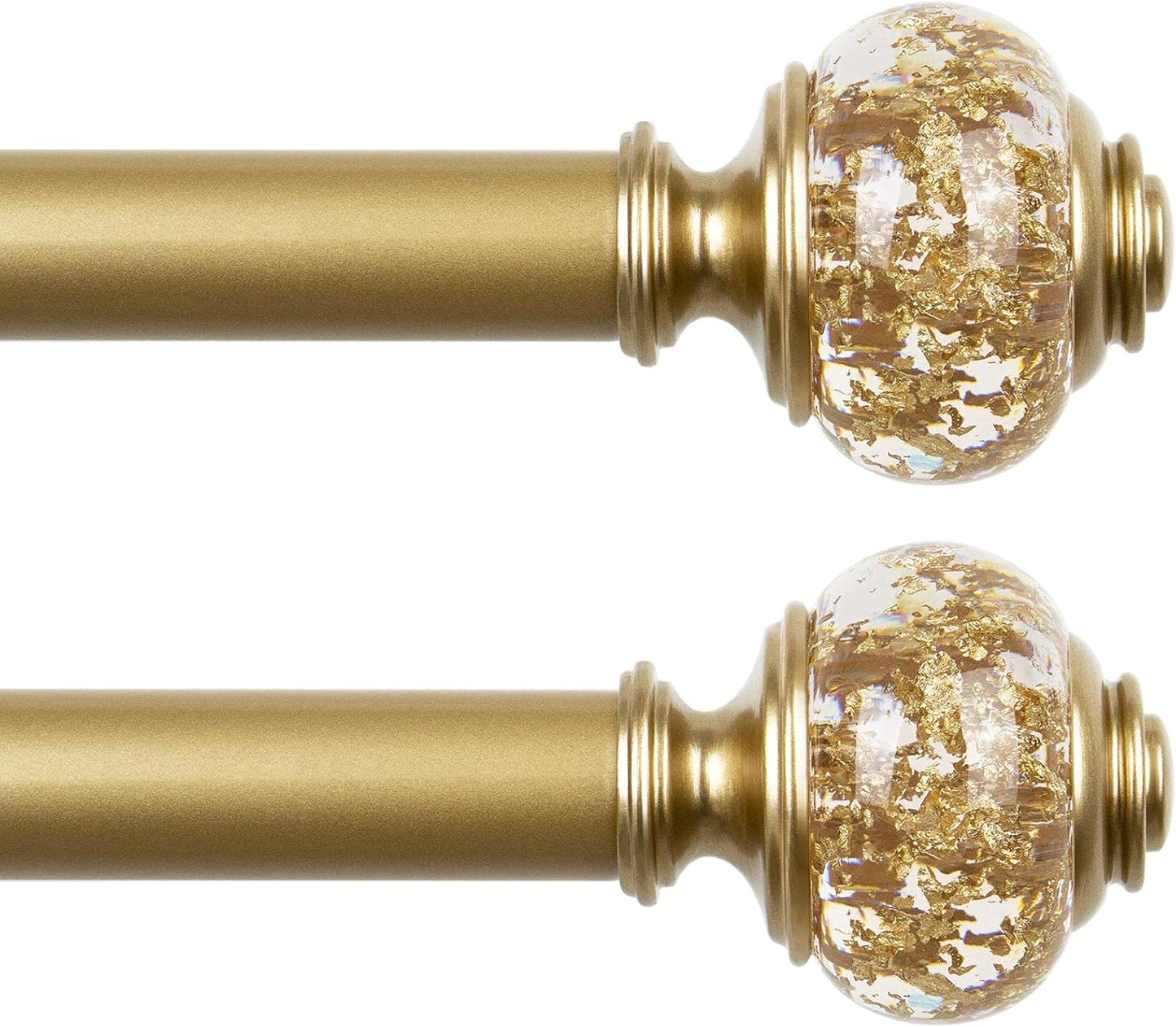 2 Pack Curtain Rods with Luxury Gold Finials for Windows