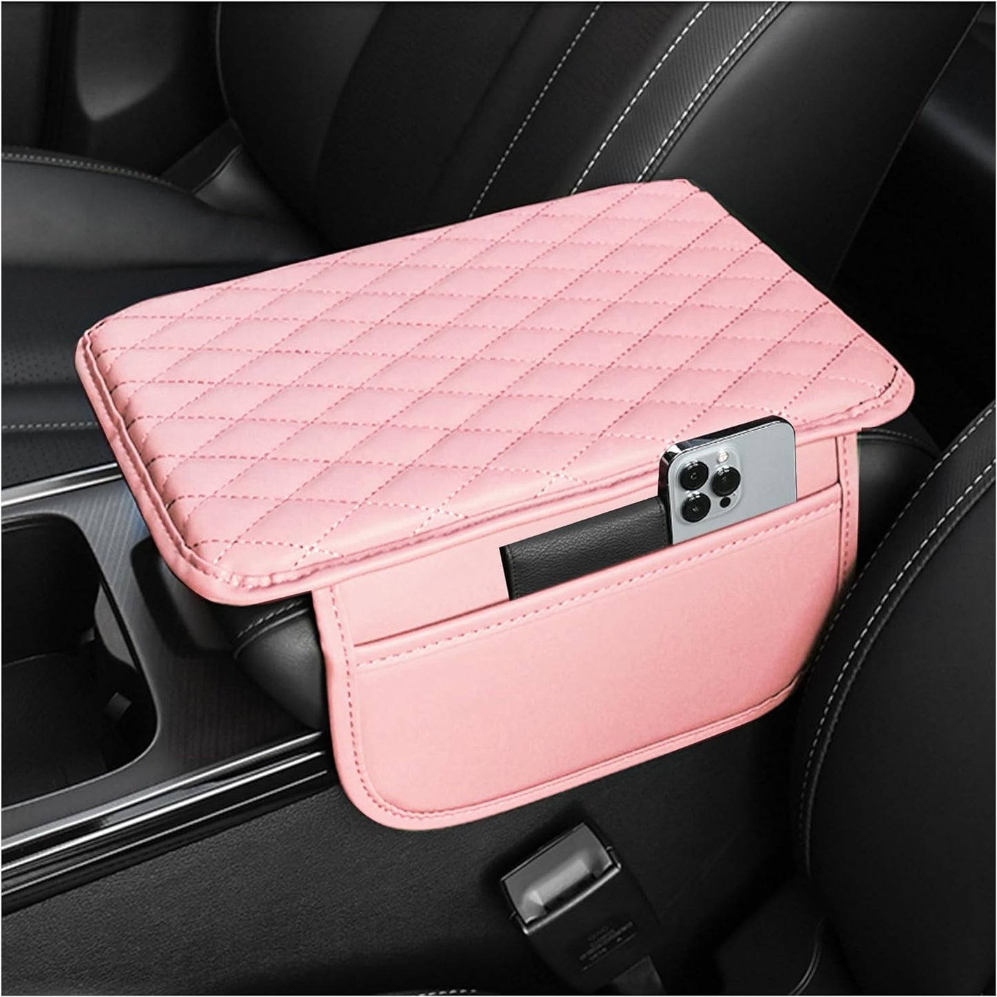Stacool: Pink Microfiber Car Armrest Cushion & Storage
