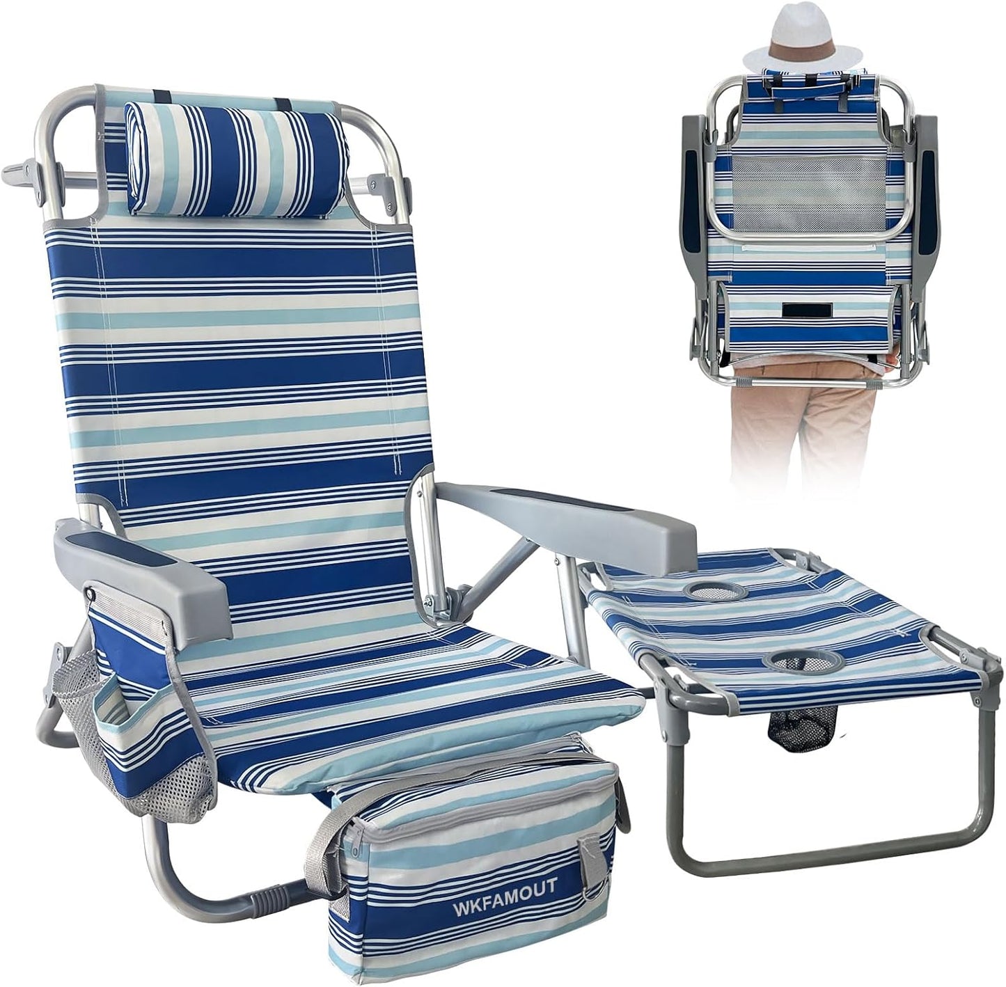 Backpack Beach Chair with Insulated Cooler and Folding Table