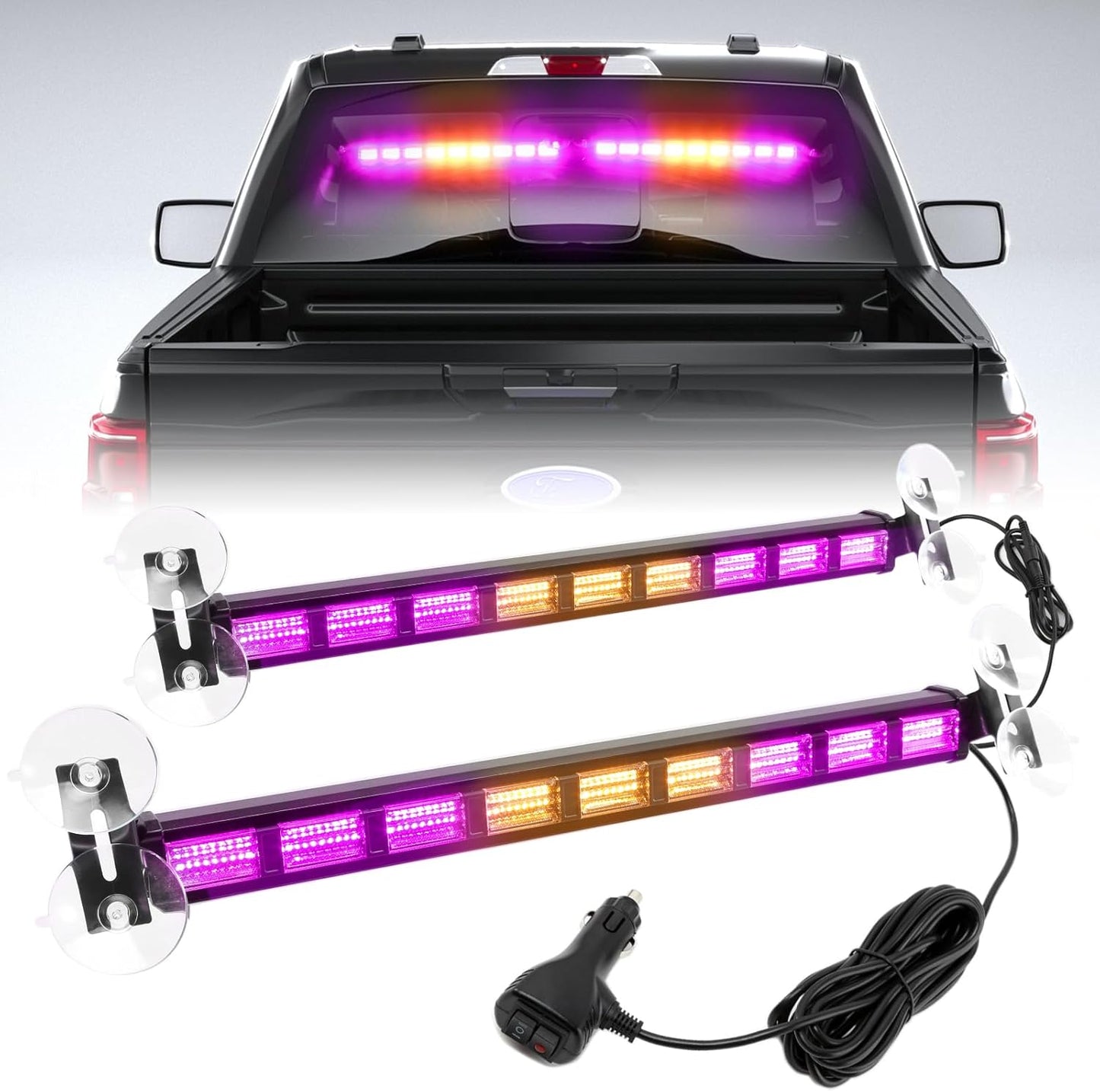 BooYu Purple/Amber Strobe Light Bar for Emergency Vehicles
