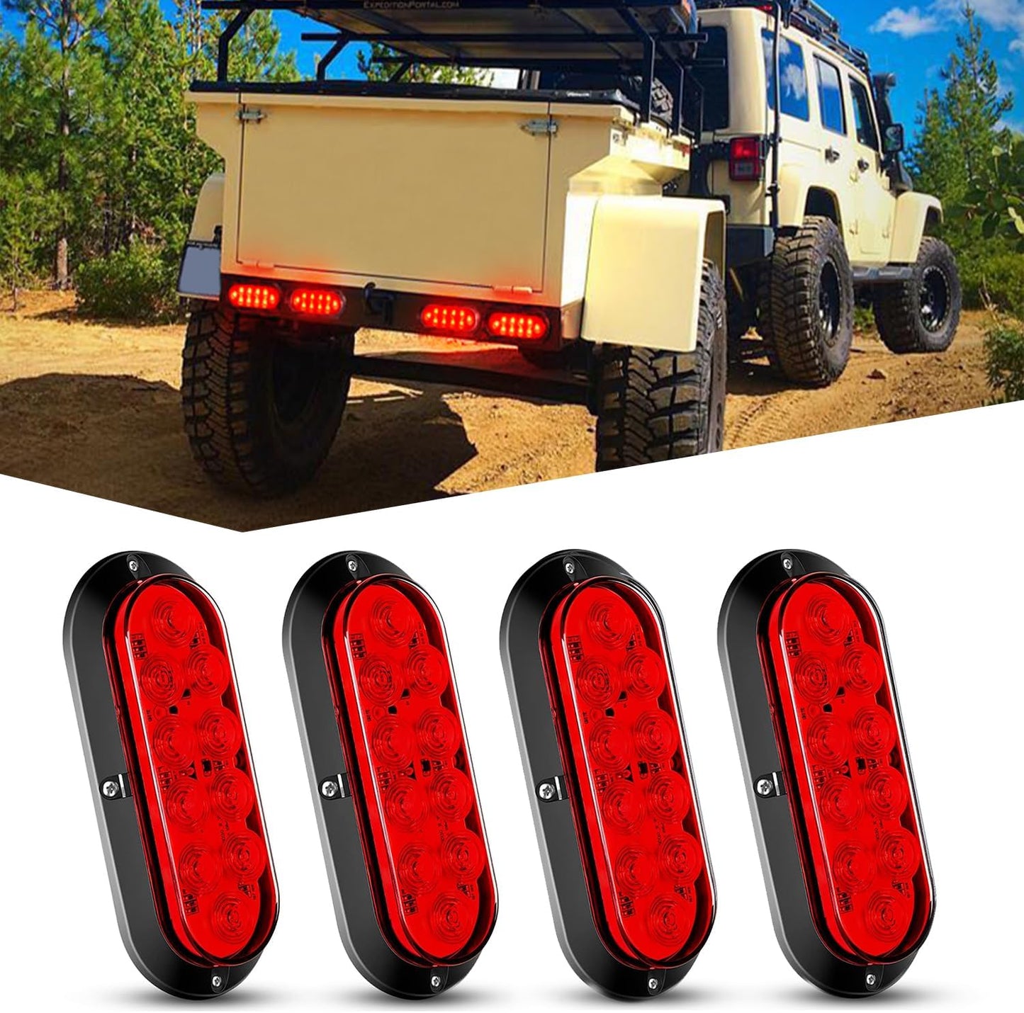 Nilight 6 Inch Oval Red LED Trailer Tail Light for Safety