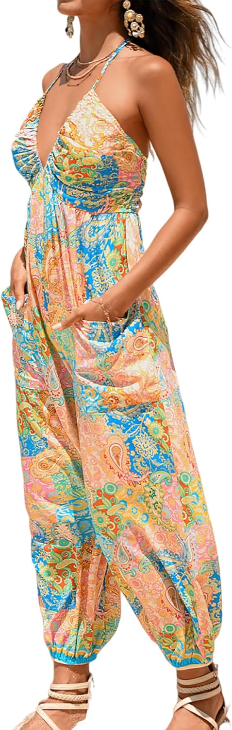 Stylish CUPSHE Women's Plunge Halter Maxi Jumpsuit with Pockets