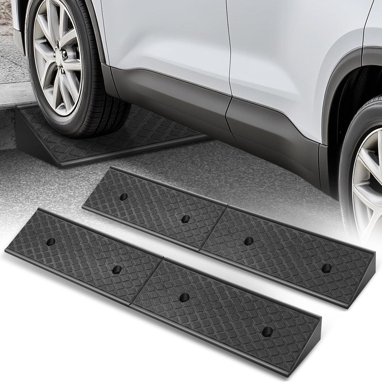 Auto Dynasty Rubber Curb Ramps for Cars and Trucks - 2 Pack
