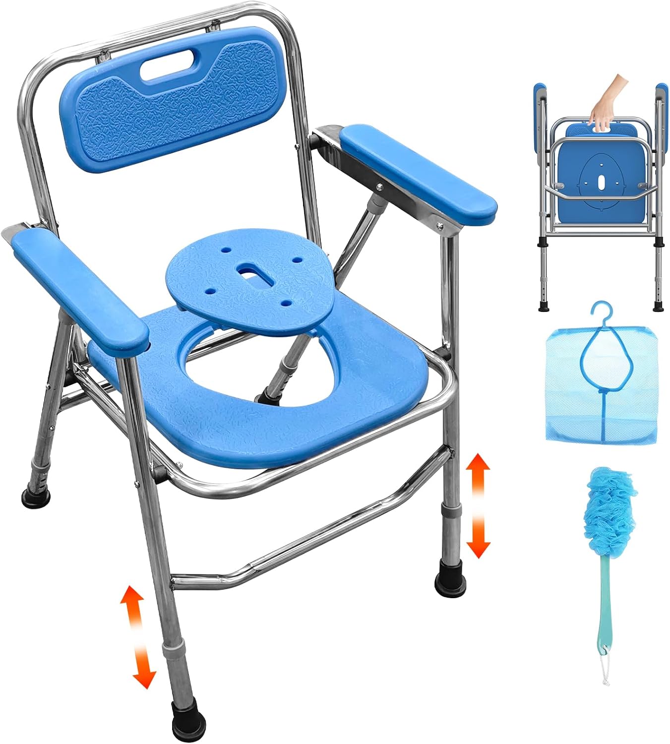 Foldable Stainless Steel Shower Chair, Height Adjustable - UGarden