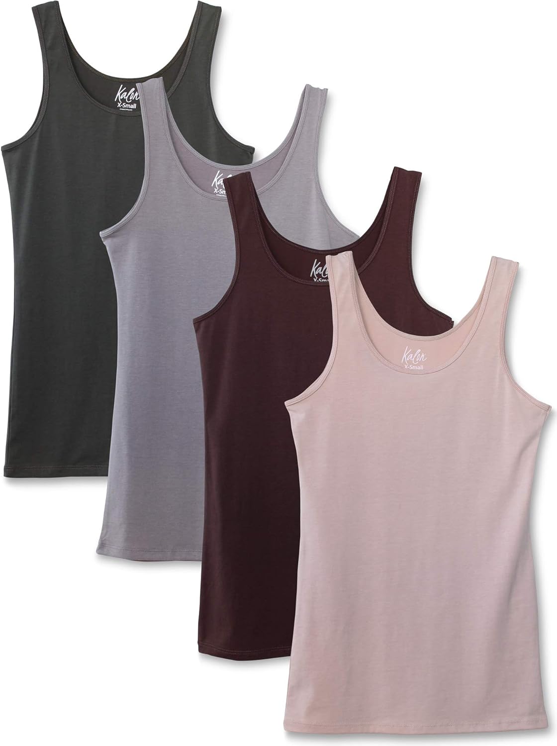 Kalon Women's 4-Pack Scoop Neck Tank Tops for Layering Comfort