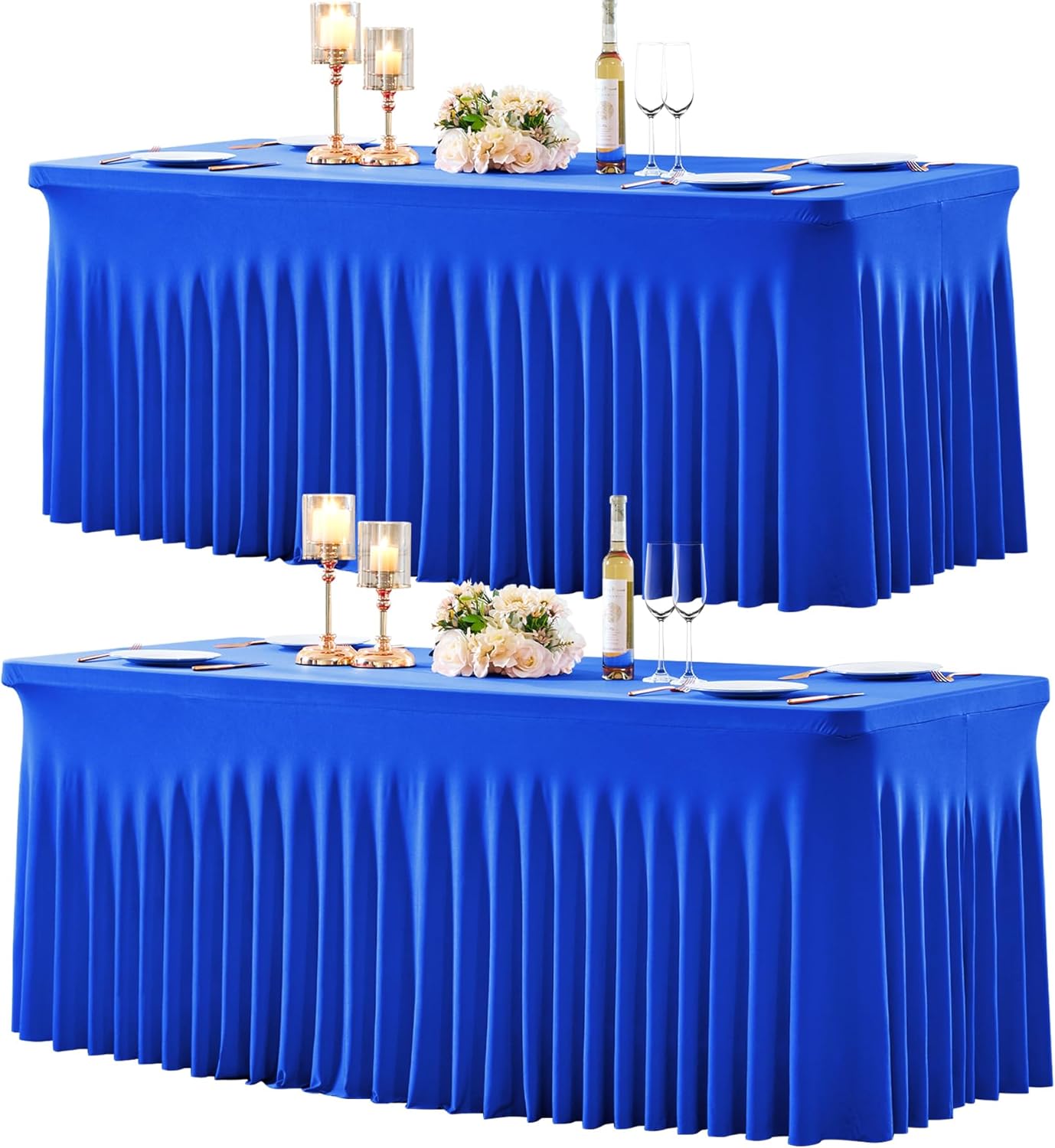 2 Pack Royal Blue Fitted Table Cloths for 6ft Rectangle Tables