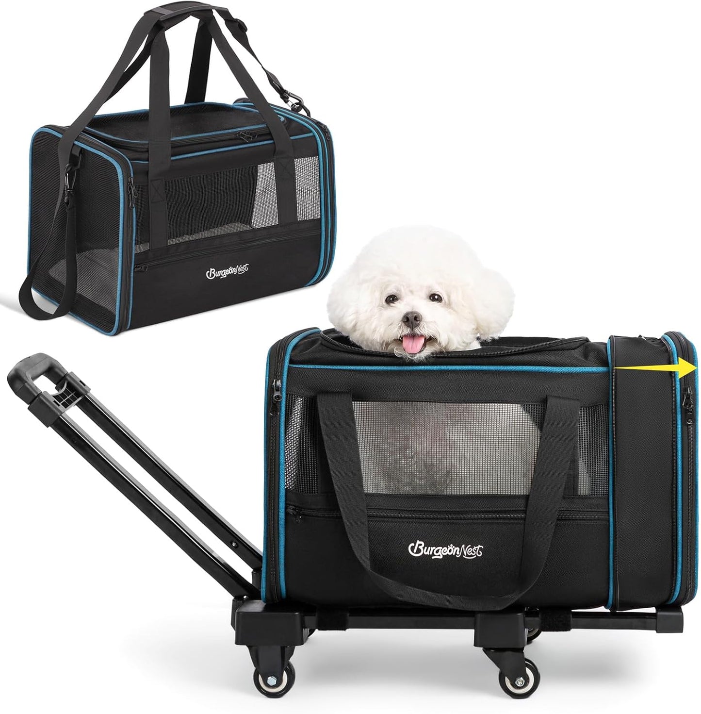 Expandable Premium Cat Carrier with Wheels for Small Pets
