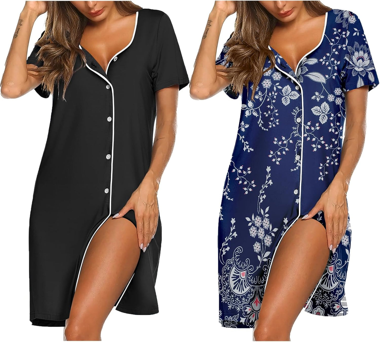 Ekouaer Nightgowns for Women: Soft Button Down Sleepshirt Set