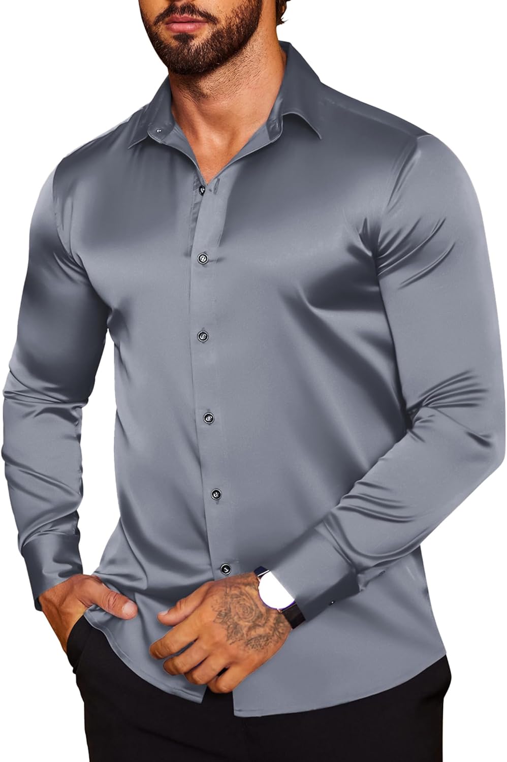 Stylish Men's Silk Satin Dress Shirt for Parties and Weddings