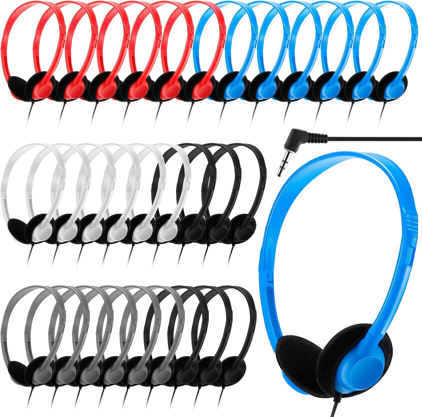 Yunsailing 30 Pack Class Set Headphones for Students Bulk Use