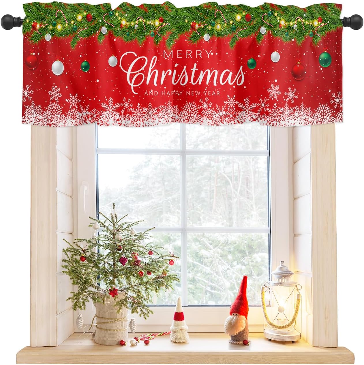 Christmas Tree Ball Valance: Festive Window Decor 42x18