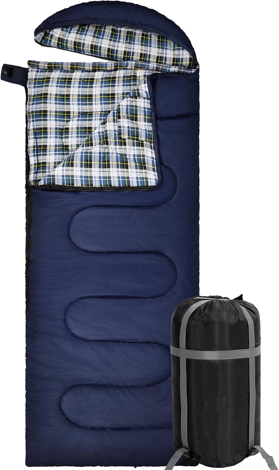 REDCAMP Flannel Sleeping Bag for Adults with Detachable Hood
