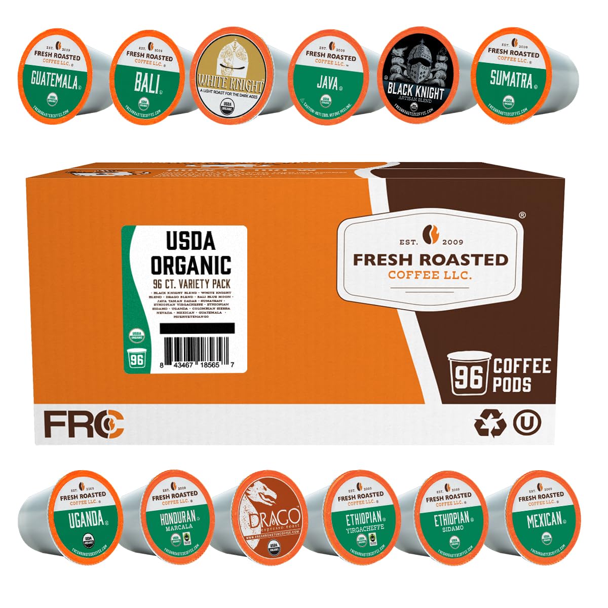 Fresh Roasted Coffee Variety Pack with 96 Pods for K Cup Brewers