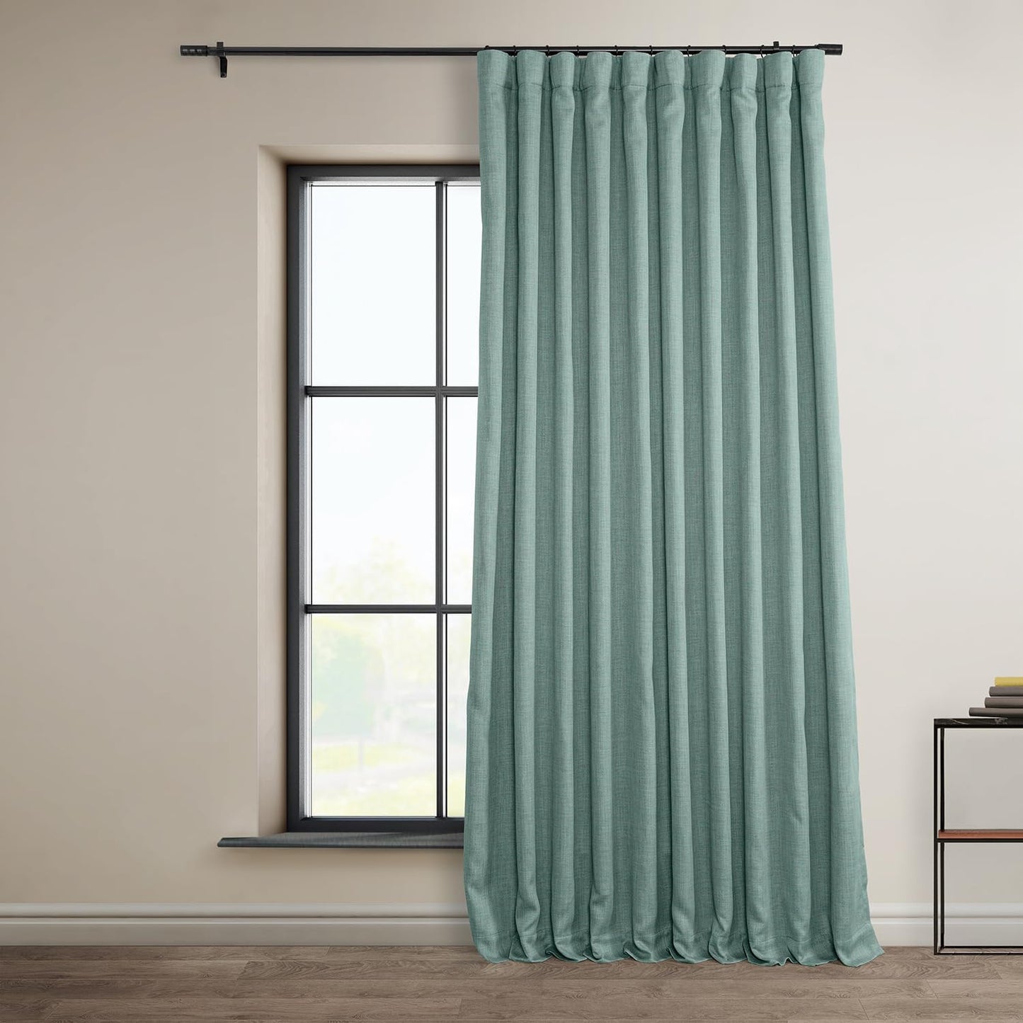 Faux Linen Curtains for Living Room - Sea Thistle Color 100W X 96L