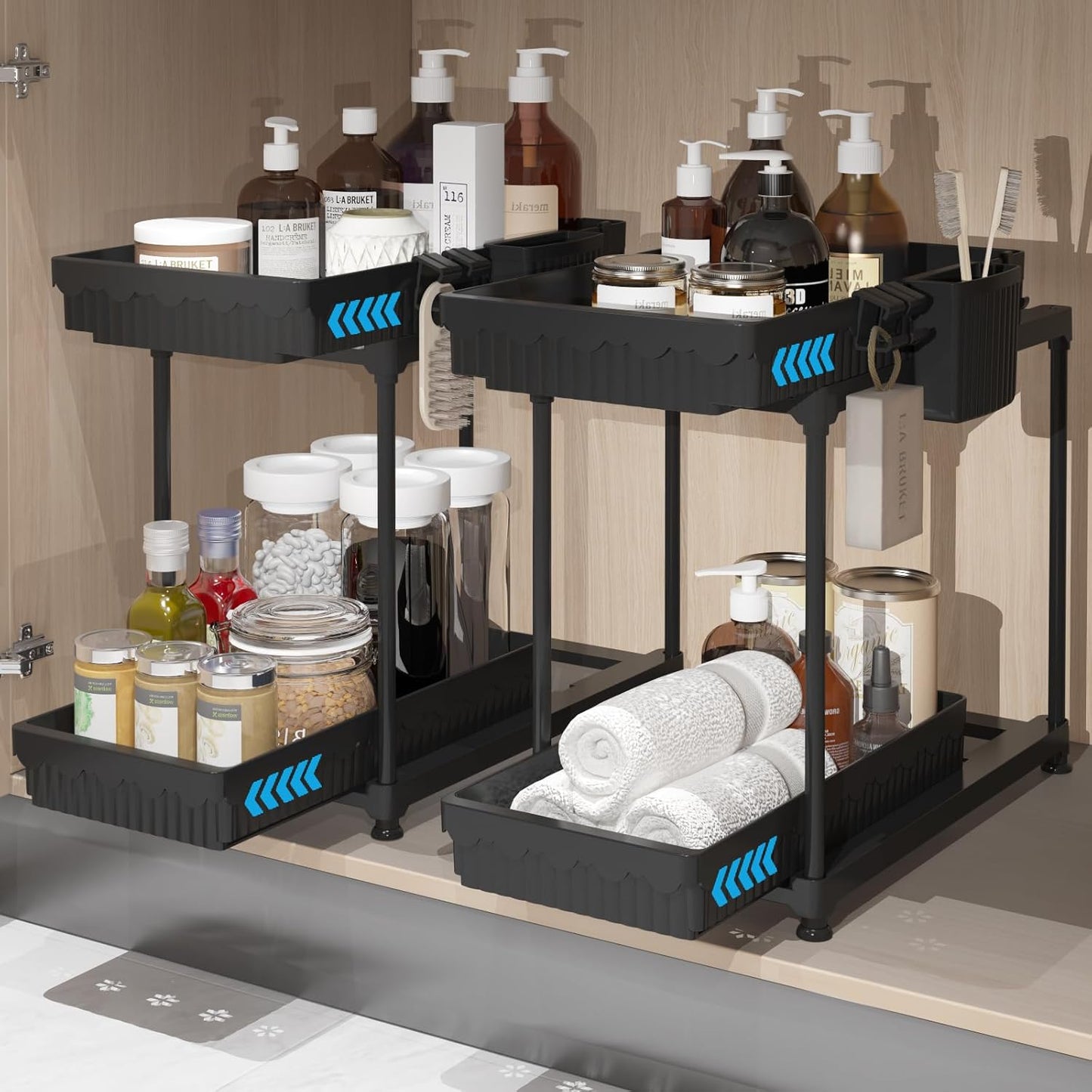 Double Sliding Under Sink Organizers for Home Organization