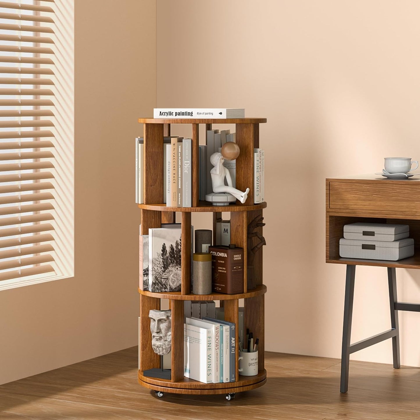 3 Tier Rotating Bookshelf Tower for Stylish Storage Solutions