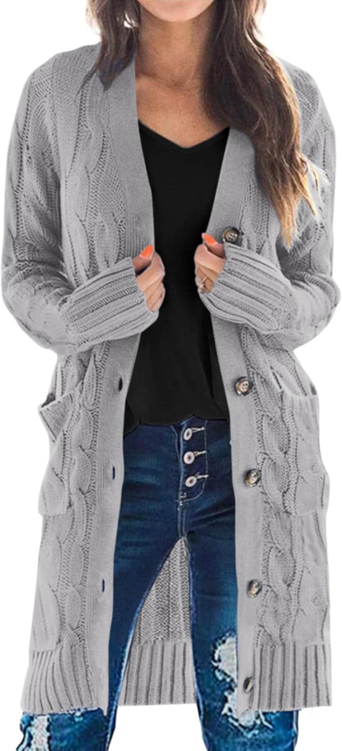 PRETTYGARDEN Long Sleeve Cable Knit Cardigan for Women 2025