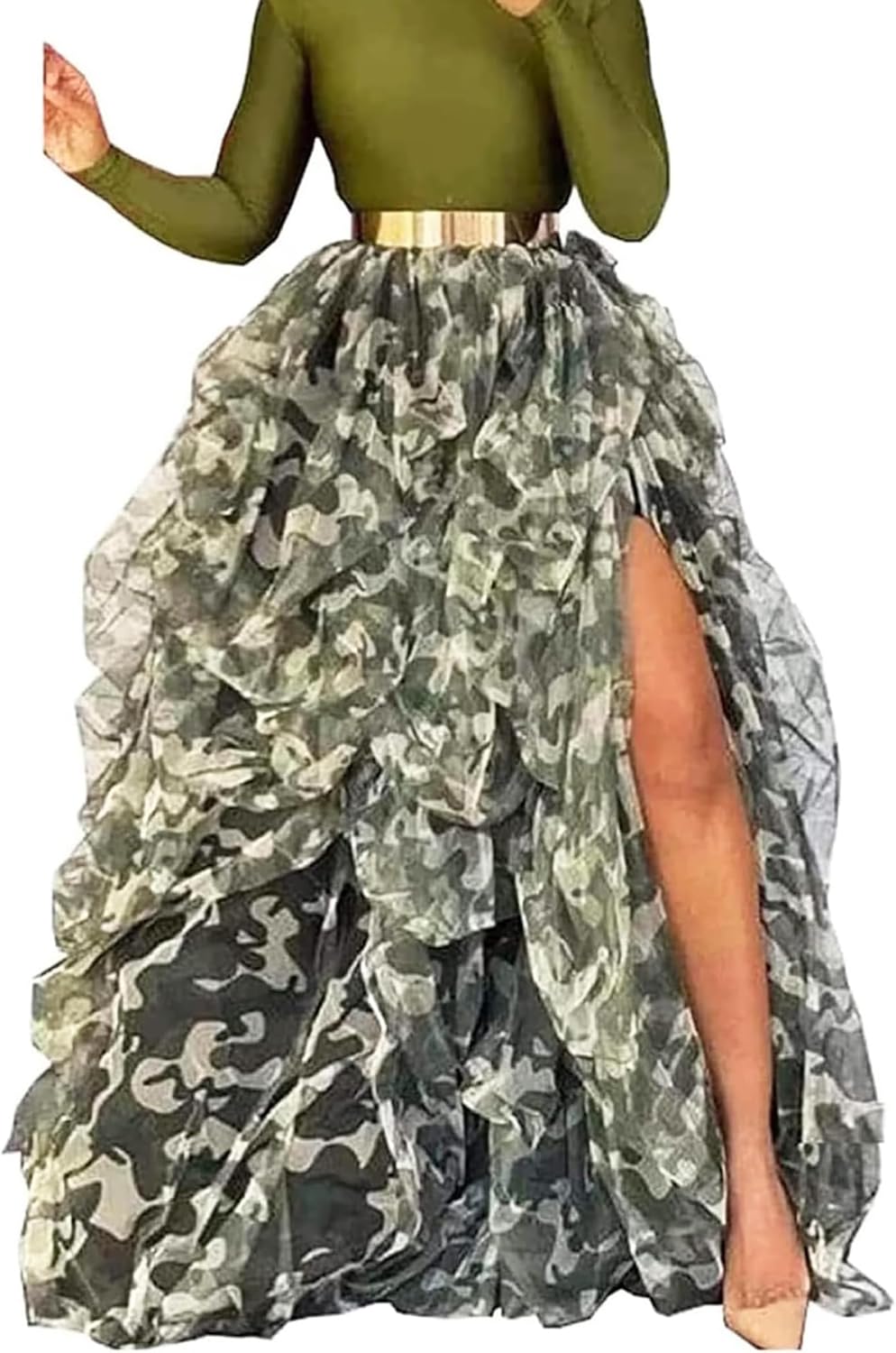 Lisong Women Maxi Tulle Floor Length Layered High Waist Skirt
