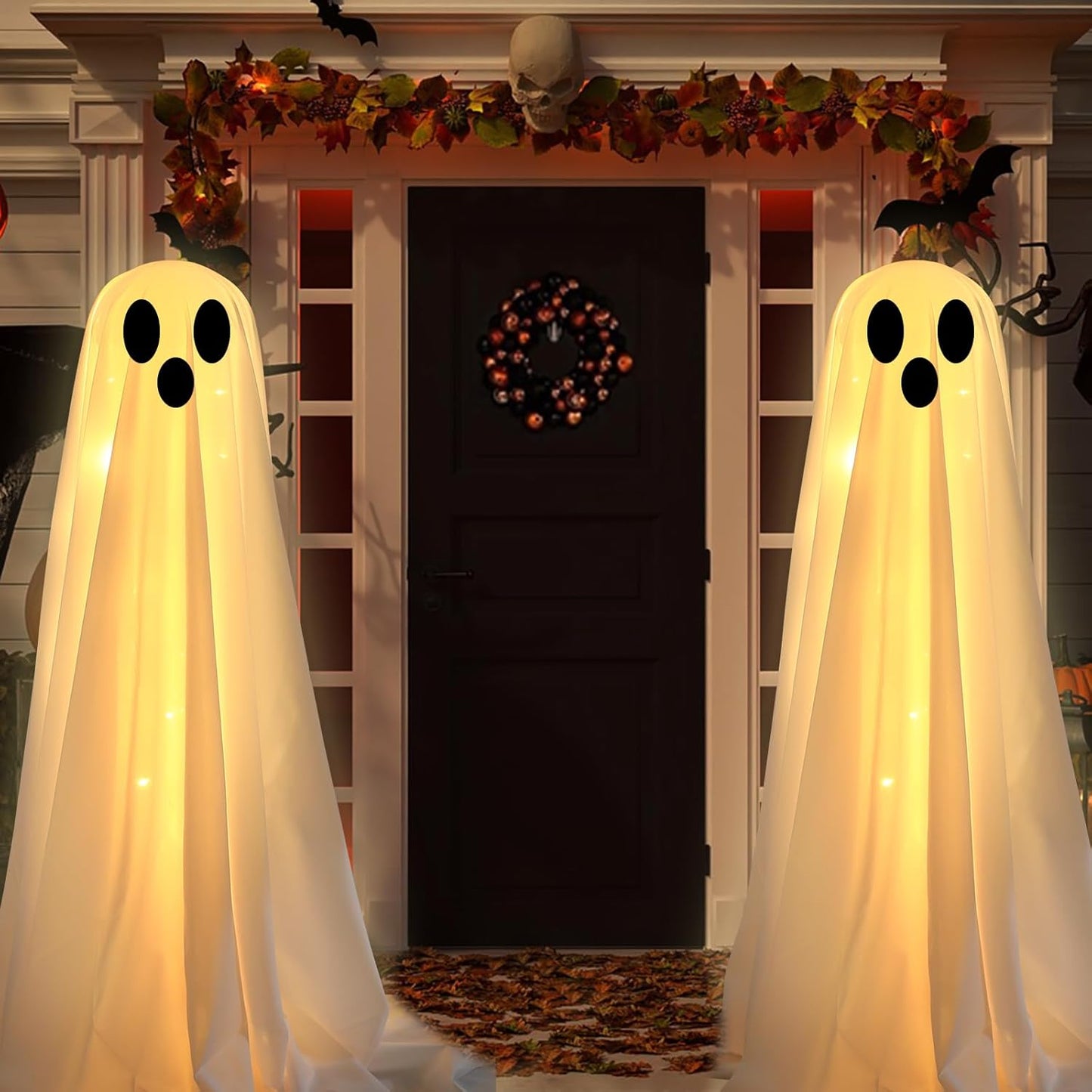 DIY Lighted White Cloth Ghosts for Halloween Decorations