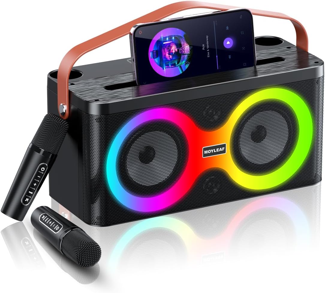 MOYLEAF Karaoke Machine: Dual Wireless Mics for Ultimate Party Fun!