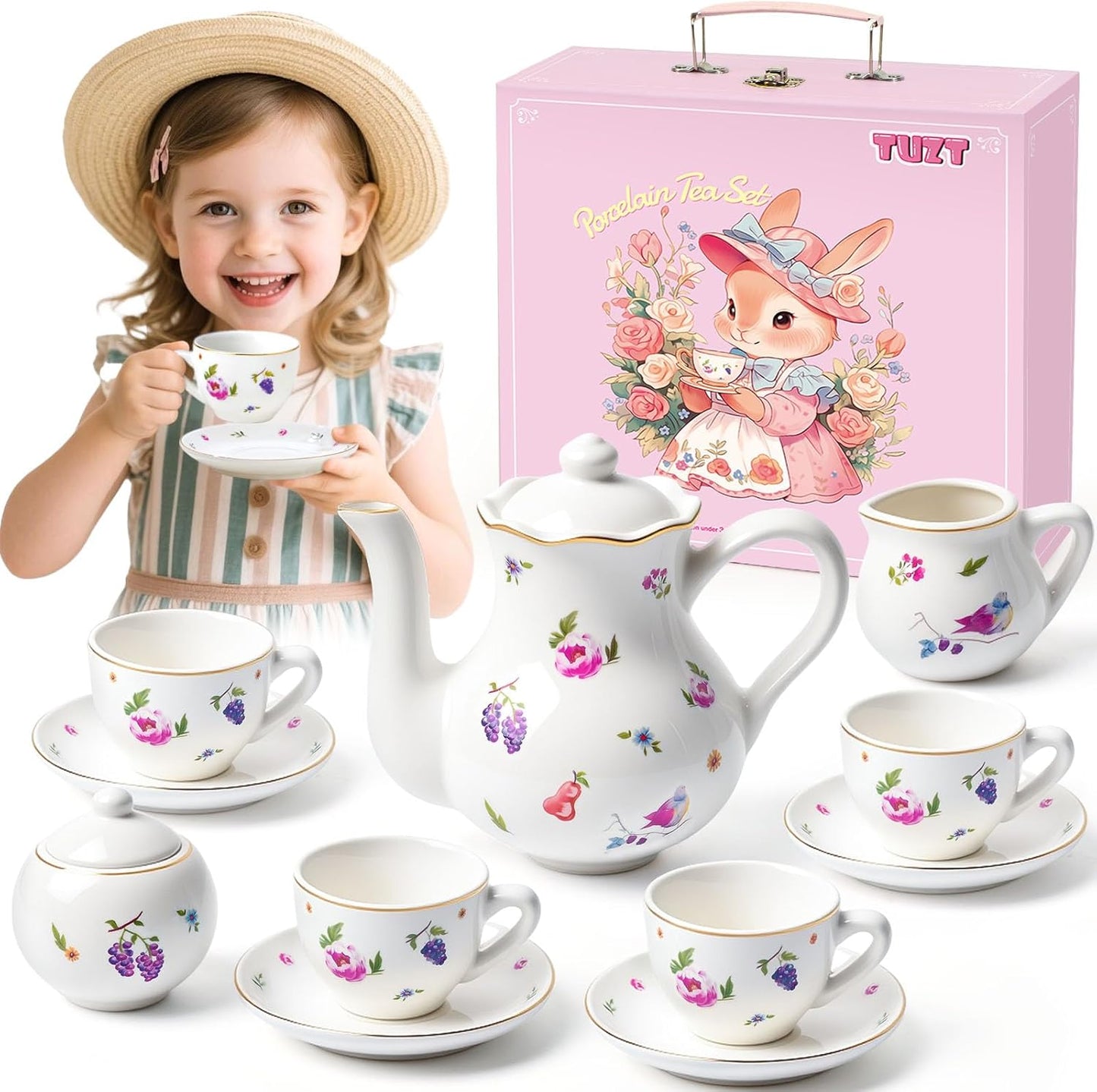 Delightful Porcelain Tea Set for Girls with Floral Patterns